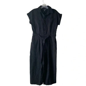 TAHARI | Black Linen Blend Wide Leg Short Sleeve Tie Waist Jumpsuit Size XS
